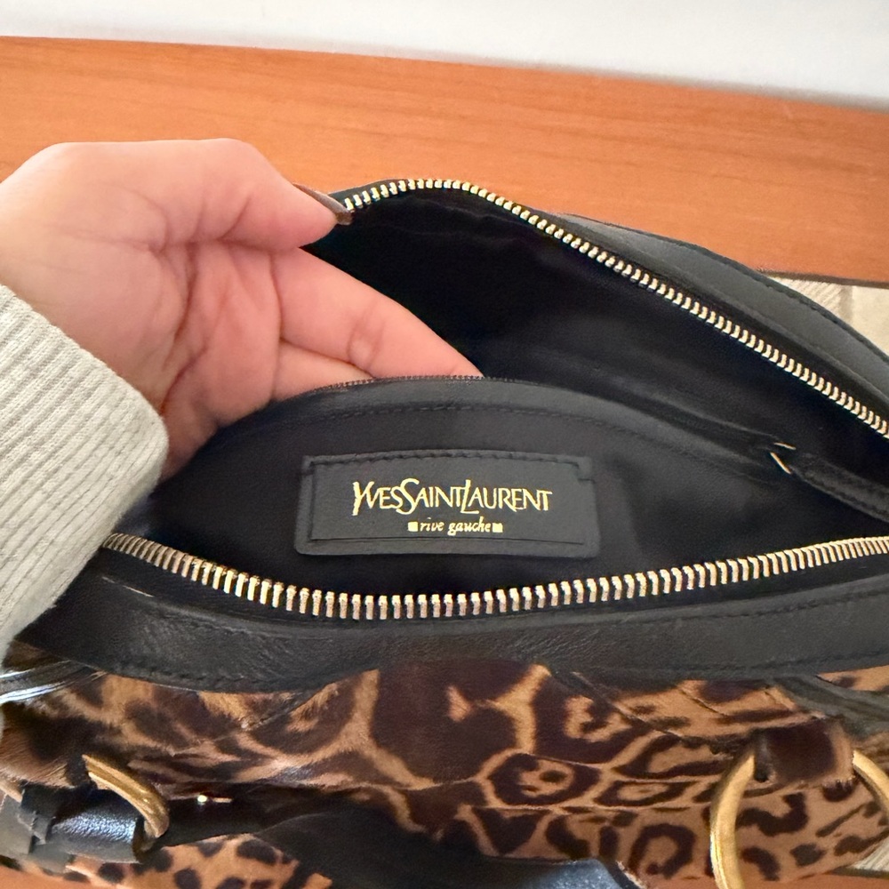 Ysl Rive Gauche Vintage Animal Print Calfskin Fur… - image 5
